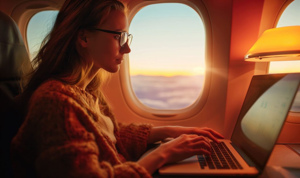 mujer en avion